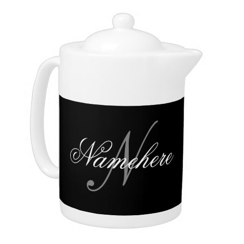 Unique Personalized Black and White Name Monogram Teapot