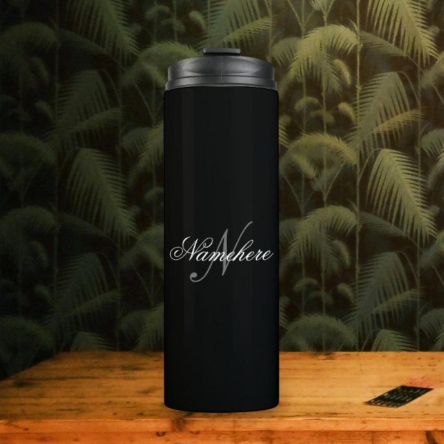 Unique Personalized Black and White Name Monogram Thermal Tumbler (Creator Uploaded)