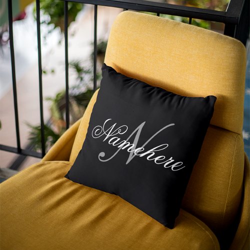 Unique Personalized Black and White Name Monogram Throw Pillow