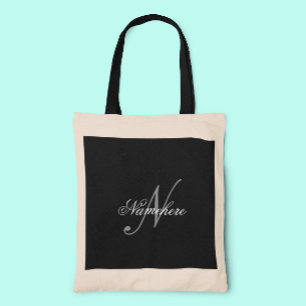 Unique Personalized Black and White Name Monogram Tote Bag