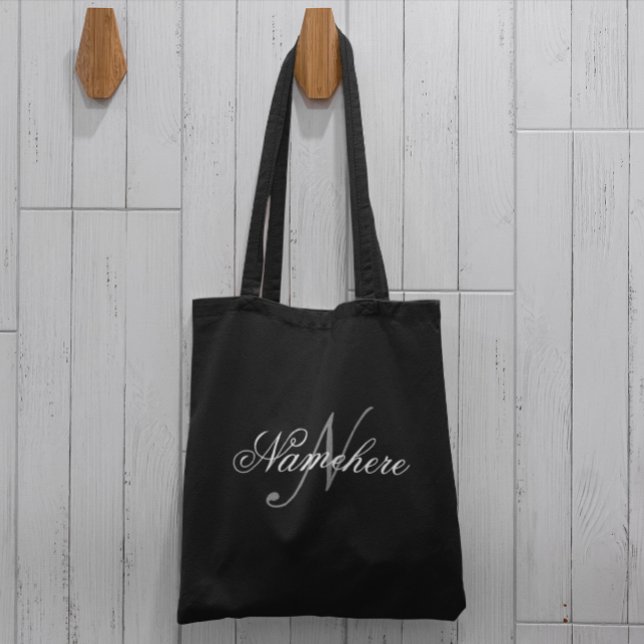 Unique Personalized Black and White Name Monogram Tote Bag (Creator Uploaded)