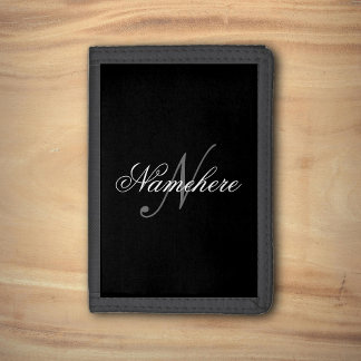 Unique Personalized Black and White Name Monogram Trifold Wallet