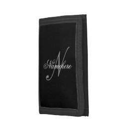 Unique Personalized Black and White Name Monogram Trifold Wallet
