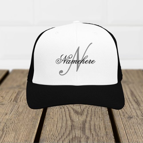 Unique Personalized Black and White Name Monogram Trucker Hat