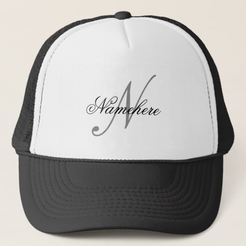 Unique Personalized Black and White Name Monogram Trucker Hat