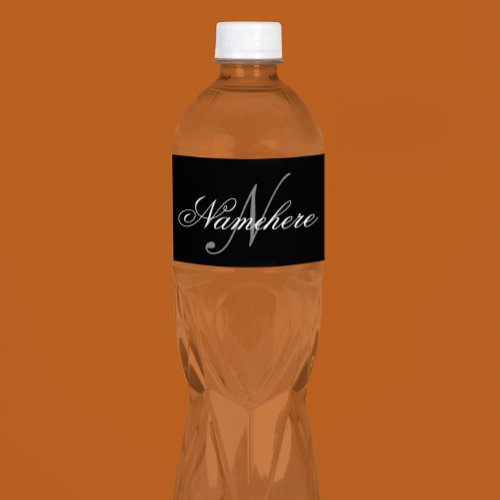 Unique Personalized Black and White Name Monogram Water Bottle Label