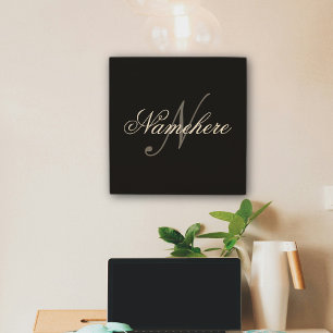 Unique Personalized Black and White Name Monogram Wood Wall Art