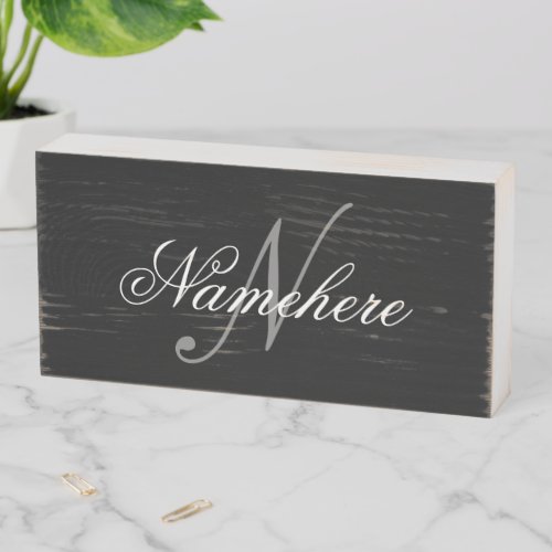 Unique Personalized Black and White Name Monogram Wooden Box Sign