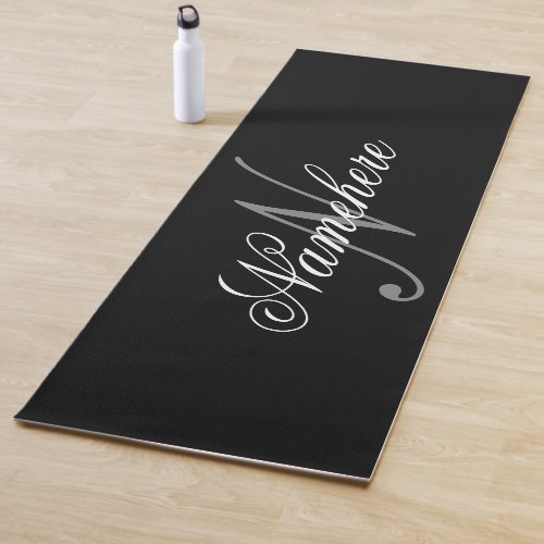 Unique Personalized Black and White Name Monogram Yoga Mat