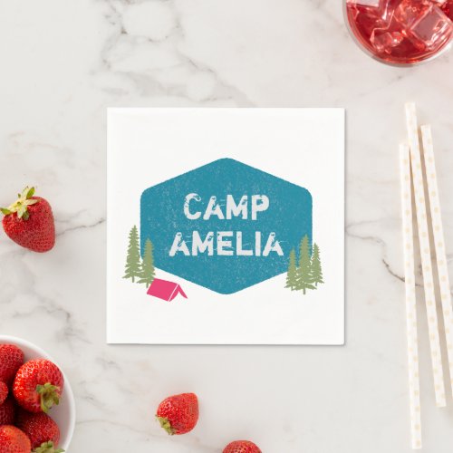 Unique Personalized Camp Name Birthday Party Pink Napkins