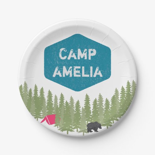 Unique Personalized Camp Name Birthday Party Pink Paper Plates