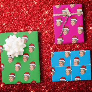 Unique Personalized Christmas Wrap, Face Santa Hat Wrapping Paper Sheets