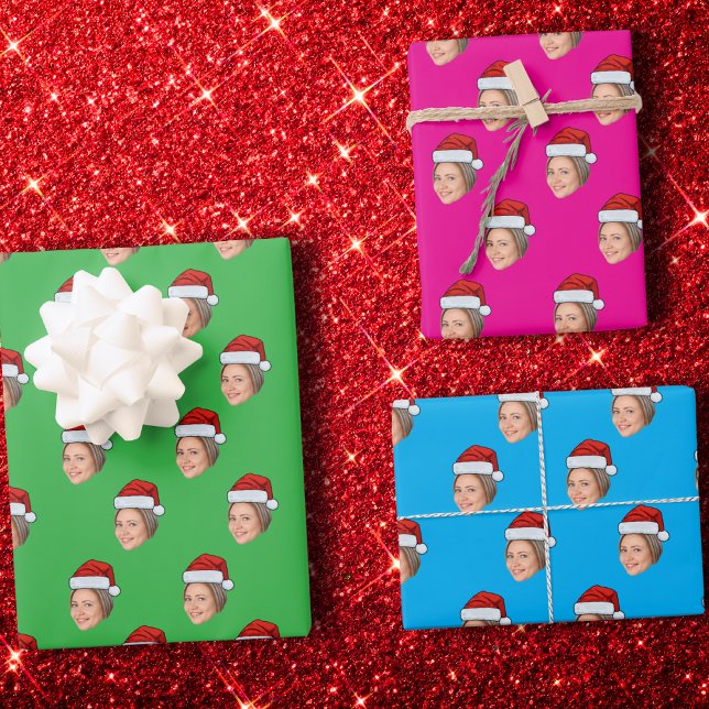 Unique Personalized Christmas Wrap, Face Santa Hat Wrapping Paper Sheets (Creator Uploaded)