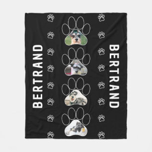 Unique Personalized Dog Paw Print Photos Black Fleece Blanket