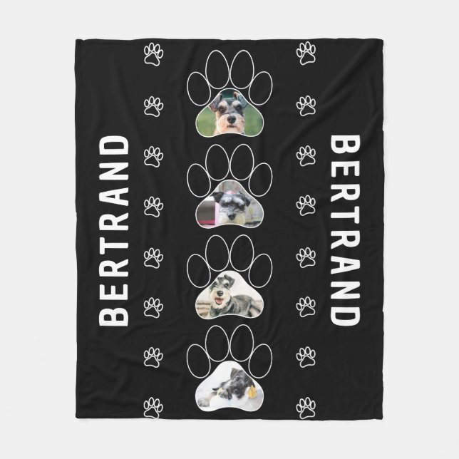 Unique Personalized Dog Paw Print Photos Black Fleece Blanket (Front)