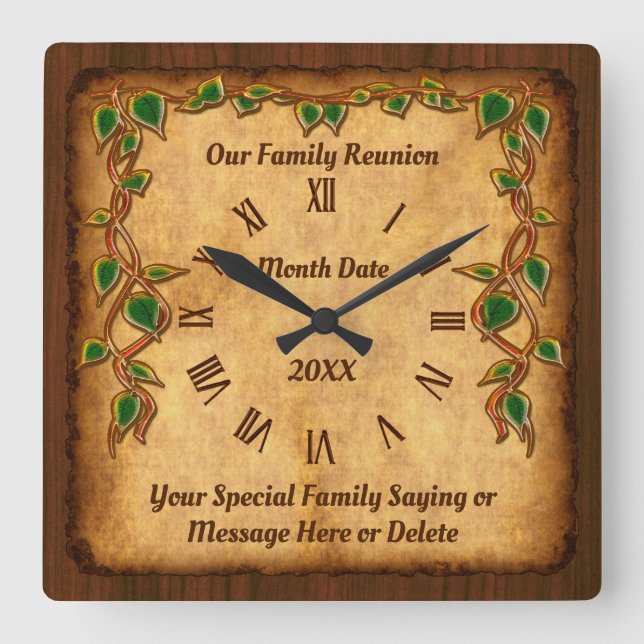 Unique Personalized Family Reunion Gift Ideas Square Wall Clock (Front)