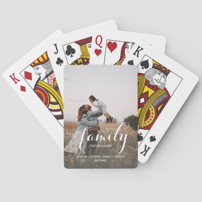 Unique Personalized Family Script Photo Poker Cards (Back)