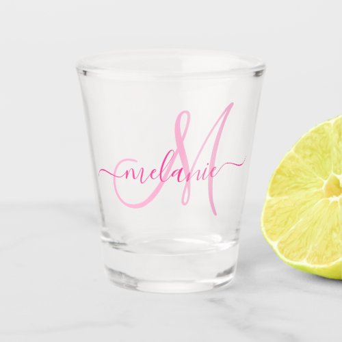 Unique Personalized Monogram Name Script Pink Shot Glass - Create your own personalized shot glasses with your custom modern handwriting script name and monogram. To edit this design template, change the text fields as shown above. You can easily add more text or images, customize fonts and colors.
Treat yourself or make the perfect gift for family, friends, parents and grandparents!