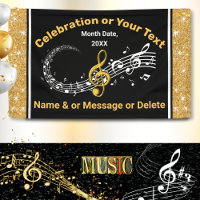 Unique Personalized Music Notes Banner Black, Gold
