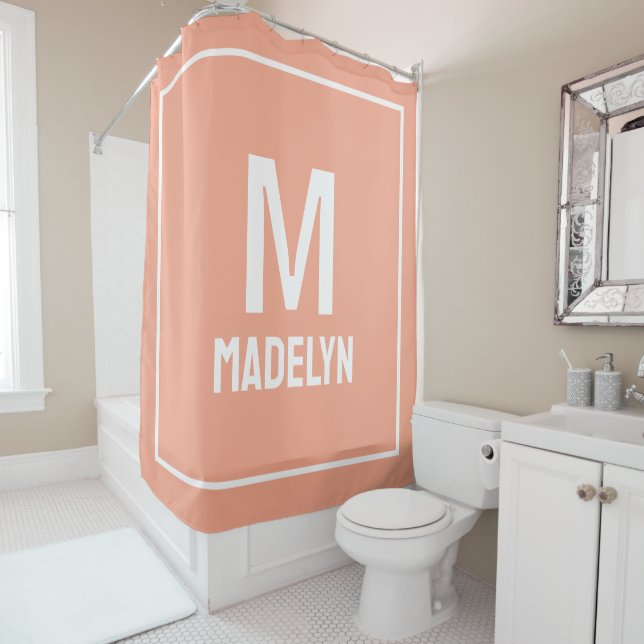 Unique Personalized peach White Name Monogram  Shower Curtain (In Situ)