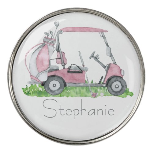 Unique Personalized Pink Golf Cart Feminine Golf Ball Marker