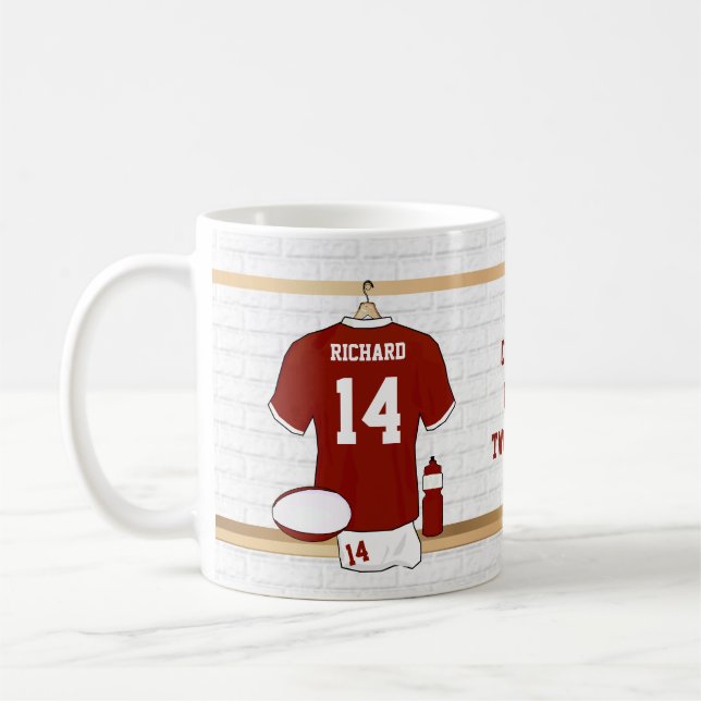 Unique Personalized Rugby Fan red White mugs (Left)