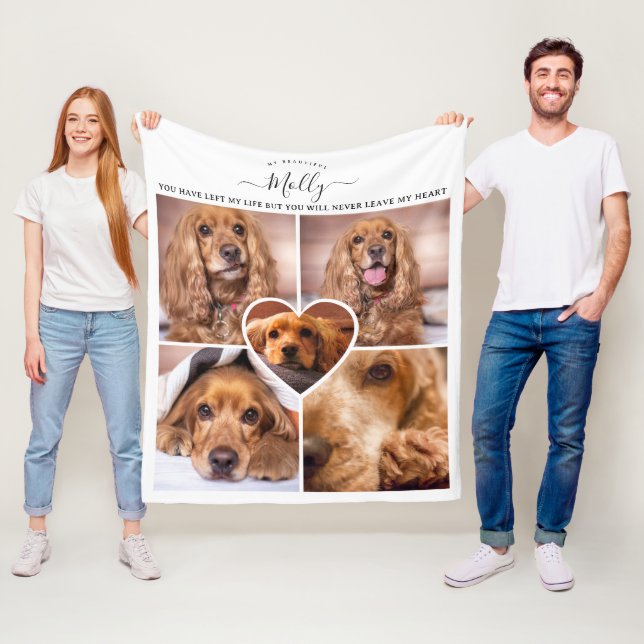 Unique Pet Memorial Custom Dog Photo Collage Fleece Blanket (In Situ)