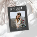 Unique Photo Budget Wedding Save the Date Announcement Postcard<br><div class="desc">These unique photo save the date postcards are perfect for the fun-loving couple who can’t wait to share their big news with family and friends! Featuring a modern and playful 'Free drinks (and our happily ever after)' design in sleek gray, this postcard lets you showcase your personality with a customizable...</div>
