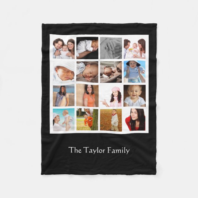 Unique Photo Collage Mosaic Personalized Fleece Blanket (Front)