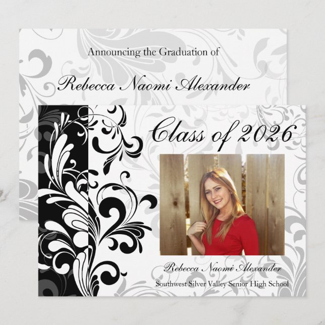 Unique Photo Graduation Announcement Swirl Girls (Front/Back)
