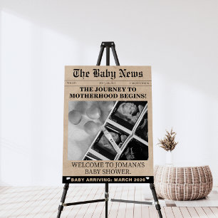 Unique photo newspaper baby shower welcome foam board