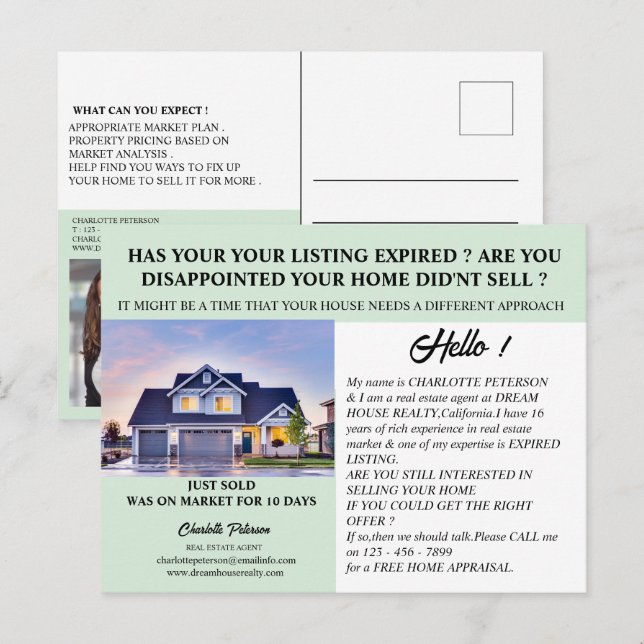 Unique Photo Real Estate Expired Listing  Postcard (Front/Back)