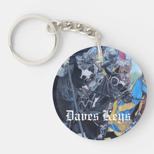 unique picture medieval knights jousting on horses keychain