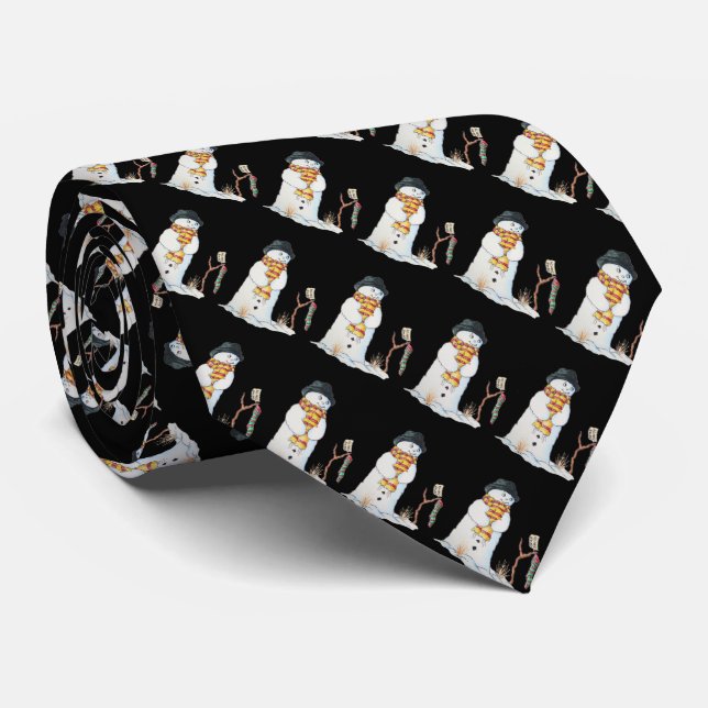 unique picture of cute snowman at christmas neck tie (Rolled)