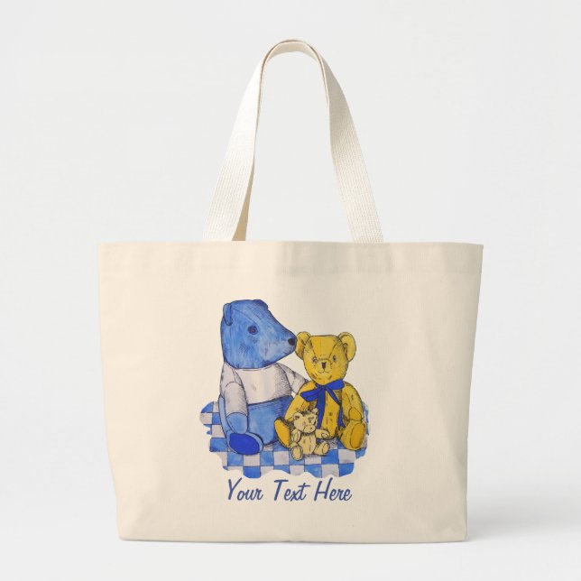 unique picture of three cute teddies large tote bag (Front)