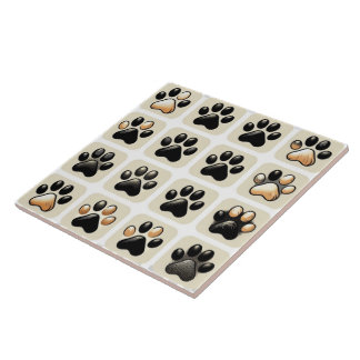 Unique piece of art paw print  ceramic tile