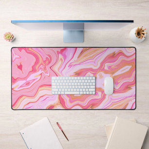 Unique Pink Abstract Playful Marble Design Desk Mat