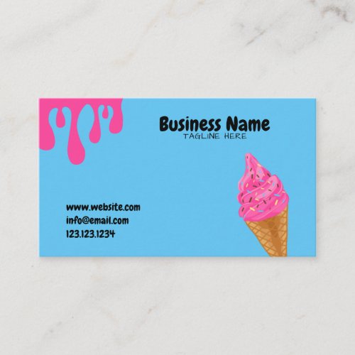 Unique Pink and Blue Yummy Cone Ice Cream Shop Business Card