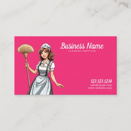 Unique Pink and White Cute Maid Cleaning Business Card