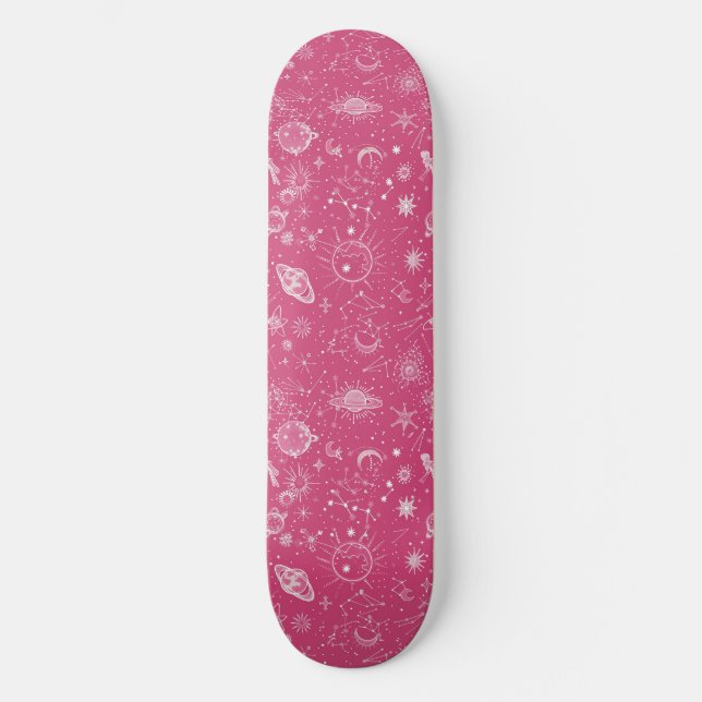 Unique Pink Astrology Design Skateboard (Front)