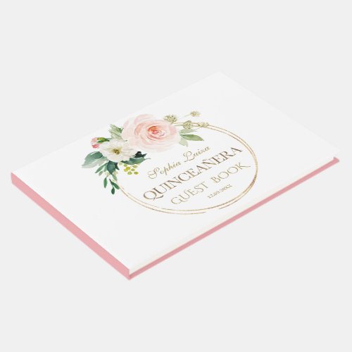 Unique Pink Blush Floral Gold Quinceaera Guest Book