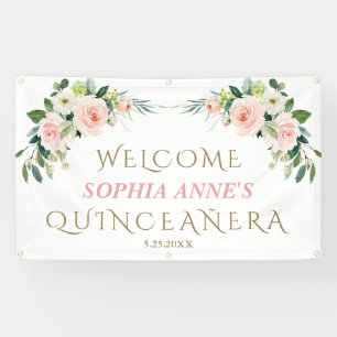 Unique Pink Blush Floral Quinceañera Welcome Sign