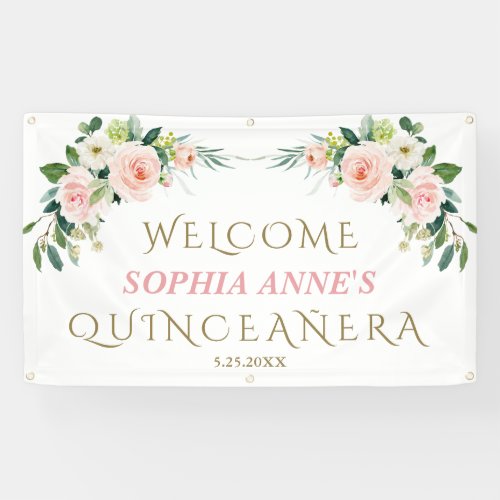 Unique Pink Blush Floral Quinceaera Welcome Sign
