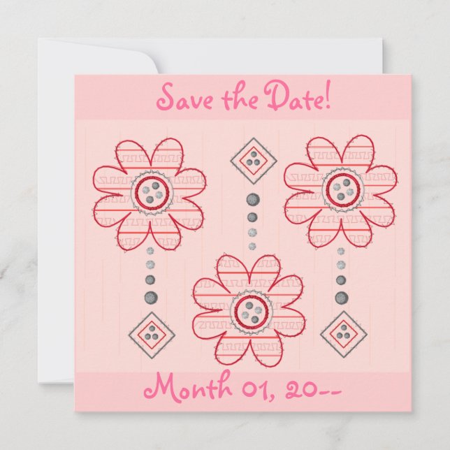 Unique Pink Cross Stitch Flower Announcements (Front)