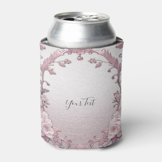 Unique Pink Floral Can Cooler (Can Front)