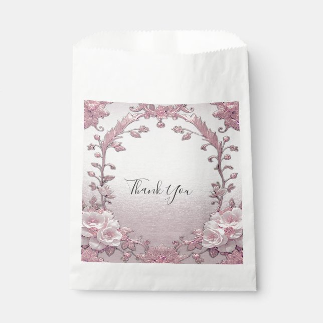Unique Pink Floral Favor Bag (Front)