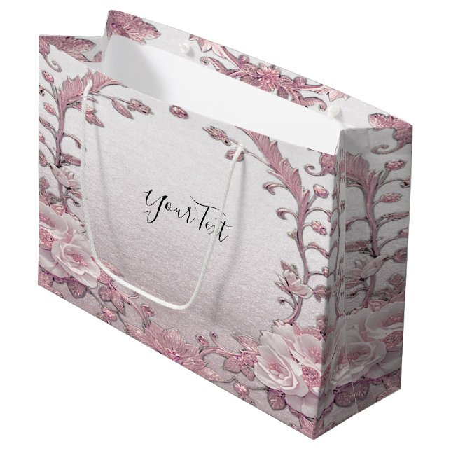 Unique Pink Floral Gift Bag (Front Angled)