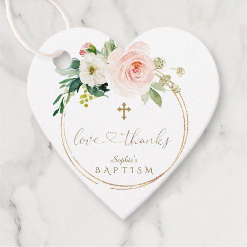 Unique Pink Floral Gold Cross Calligraphy Baptism Favor Tags