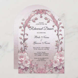 Unique Pink Floral Rehearsal Dinner Invitation