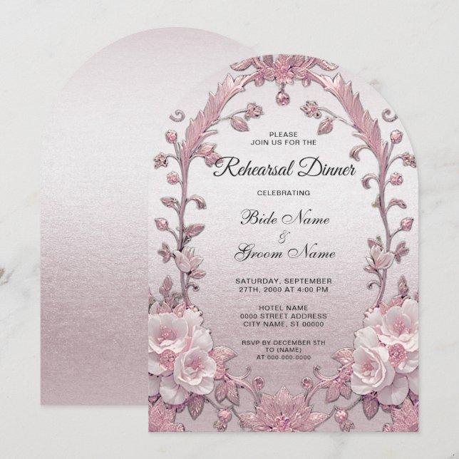 Unique Pink Floral Rehearsal Dinner Invitation (Front/Back)